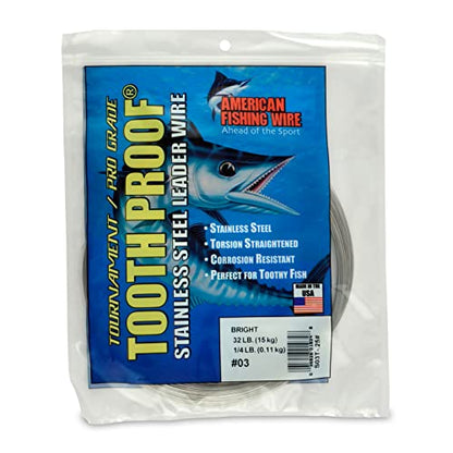 AFW Tooth Proof Stainless Steel Single Strand Hard Leader Wire - Bright and Camo for Shark, Barracuda, King Mackerel, Wahoo, Snook Bite Protection for Toothy Critters, Rigging Baits and Lures - color: Bright, style: #3, 32 Lb Test, 1/4 Lb