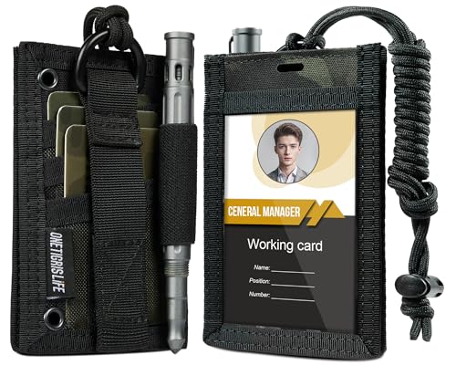 OneTigris Tactical ID Card Holder Hook & Loop Patch Badge Holder Neck Lanyard Key Ring and Credit Card Organizer, Camo Black - color: Camo Black