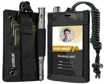OneTigris Tactical ID Card Holder Hook & Loop Patch Badge Holder Neck Lanyard Key Ring and Credit Card Organizer, Camo Black - color: Camo Black