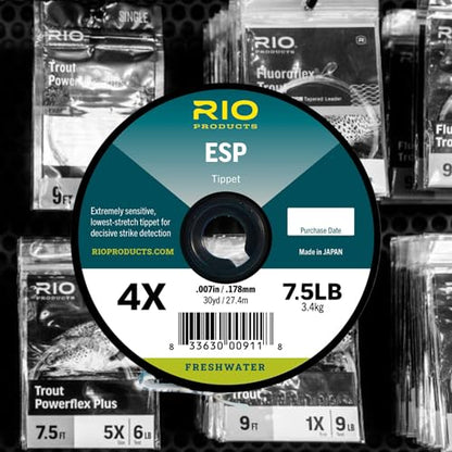 RIO Products ESP Tippet – Ultra Low-Stretch, High-Sensitivity Trout Tippet for Euro Nymphing, Indicator Nymphing & Stillwater Fishing – 2X, 3X, 4X, 5X, 6X, 7X - size: 7X
