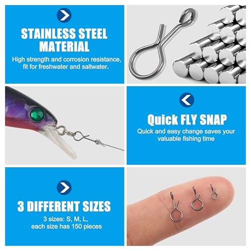 Quick Fly Fishing Snaps, 150pcs No Knot Stainless Steel Snaps Fast Change Connect Clips Lure Connector Tackle for Flies Hooks Jigs Lures - size: S#-150pcs