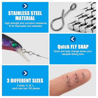 Quick Fly Fishing Snaps, 150pcs No Knot Stainless Steel Snaps Fast Change Connect Clips Lure Connector Tackle for Flies Hooks Jigs Lures - size: L#-150pcs
