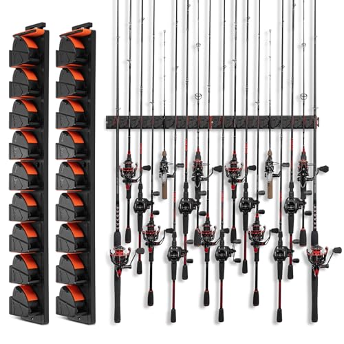 KastKing GravityLock V9 Vertical Fishing Rod Holder, 2-Pack Wall Mounted Fishing Rod Rack, Holds Up to 18 Fishing Rods or Combos, Heavy-Duty Grip, One size Fits Most, Fishing Rod Holders for Garage - style: C:V9 (Store 18 Combos) – 2 Packs