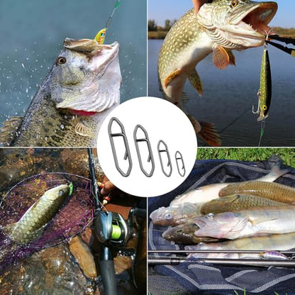 200 Pcs Fishing Power Speed Clips (S:120, M:50, L:20, XL:10), High Strength Stainless Steel Speed Clip for Fishing Lure Quick Change, Freshwater Saltwater Lure Connector Tackle - color: Black