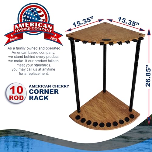 Rush Creek Creations - 10 Fishing Rod and Fishing Pole Holders for Garage, Fishing Gear, Accessories & Tackle Organizer, Vertical Fishing Pole/Rod Corner Storage Rack - 15.35"D x 15.35"W x 26.85"H