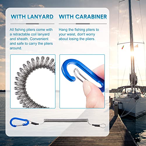 Lasnten 2 Pcs Fishing Pliers Saltwater Braid Cutters 7.8 Inch Fishing Hook Remover Split Ring Fishing Tools with Sheath and Lanyard Gear Gifts for Fish Line Cutting Boat Fly Ice Fishing Accessories - color: Blue, Silver