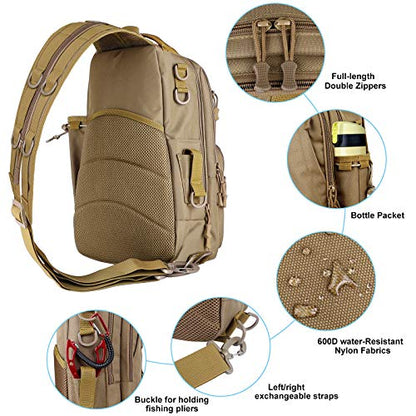 PLUSINNO Fishing Backpack Tackle Bag, Water-Resistant Backpack with Rod Holder, Ideal Gifts for Men - color: Khaki Single Backpack