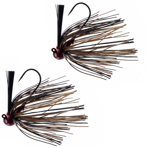 Dr.Fish 2 Pack Weedless Bass Fishing Jigs 1/8oz-1oz Football Jigs Bass Hook Lures Freshwater Ball Head Pitching Flipping Fitness Punching - color: Green Pumpkin Black, size: 3/8oz