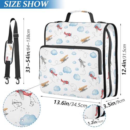 Airplane Blue Cloud Zipper Binder Bag 3 Ring with Shoulder Strap Zippered Binder Fits 13 Inch Laptop File Folder Document Organizer for College Office Supplies - color: Airplane Blue Cloud
