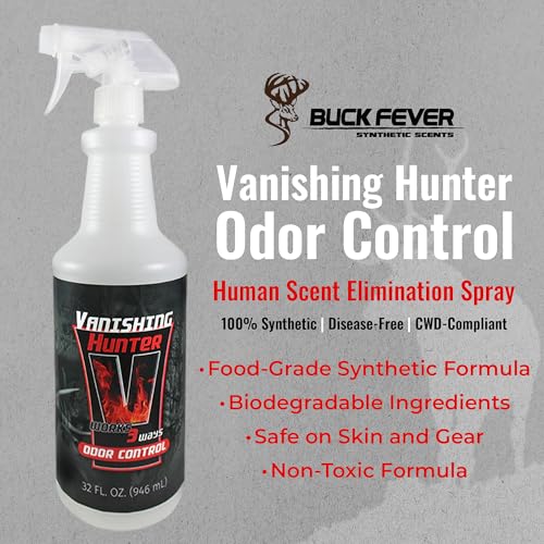 Buck Fever Vanishing Hunter Scent Killer Spray, Synthetically Formulated Hunting Scent - Suitable in Extreme Weather Conditions for Human & Gears - Scent Blocker Spray Neutralizers Human Odor - size: 32oz