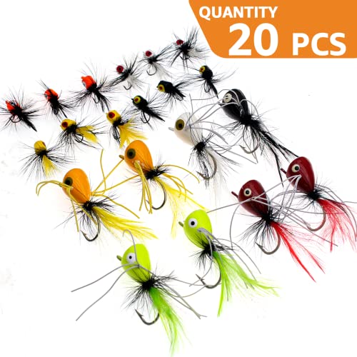Fly Fishing Poppers Fly Fishing Dry Flies Topwater Fishing Lures Bass Popper Flies Bugs Lures Panfish Bait Fly Trout Bobber Flies Kit for Bass Trout Panfish Bluegill Salmon - color: B: 20pcs Fly Fishing Poppers