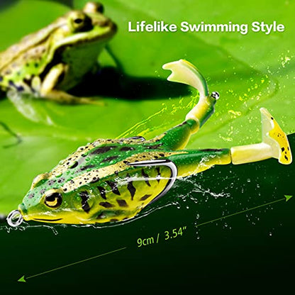 Topwater Frog Lure Bass Trout Fishing Lures Kit Set Realistic Prop Frog Soft Swimbait Floating Bait with Weedless Hooks for Freshwater Saltwater - color: 3-2