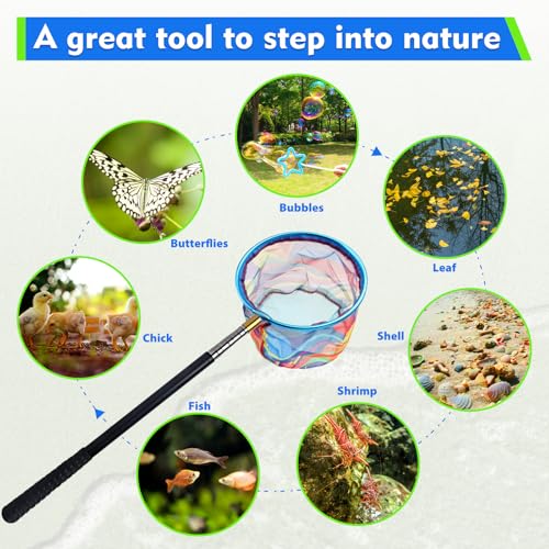 2PCS Kids Fishing Nets with Bucket - Telescoping Handle Retractable Landing Net Lightweight Aluminum Pole for Catch and Release Frog, Minnow, Butterfly, Crab, Beach and Creek Outdoor - color: 2PCS