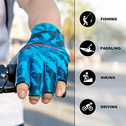 Bassdash ALTIMATE UPF 50+ Sun Protection Fingerless Fishing Gloves Men - color: Blue Camo, size: Large