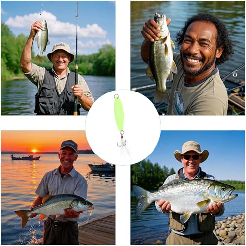 Fishing Spoons Fishing Lures Hard Metal Spinner Baits Glow in The Dark Casting Spoon Treble Hooks Jigs for Freshwater Saltwater，5 PCS with Box - size: 4/5oz
