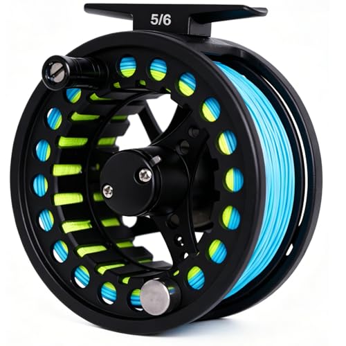Fly Fishing Reel with Aluminum Alloy Body 5/6wt Die Cast Pre-Loaded Fly Reel with Line Combo for Trout Bass Carp Pike Panfish - color: Black