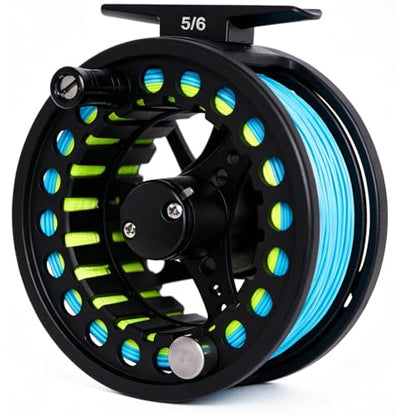 Fly Fishing Reel with Aluminum Alloy Body 5/6wt Die Cast Pre-Loaded Fly Reel with Line Combo for Trout Bass Carp Pike Panfish - color: Black
