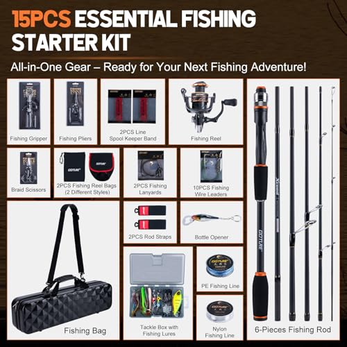 Goture Spinning Fishing Rod & Reel Combo with Carrier Bag,6.6-9FT,Spin Reels, Lures Kit, Pliers, Braided Line, Fish Gripper, Carbon Fiber Freshwater Fishing Rod Full Kit for Starter - size: 8FT: Spinning Rod, style: B - Xceed 6 Pieces Rod With Pc Fishing
