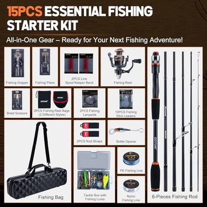 Goture Fishing Rod & Reel Combo-4/6 Piece Fishing Rod Set,Travel Fish Rod | Ultralight Spinning Rod Set w/Fishing Reel, Fishing Tackle Bag, Braided Line, Lures & Hooks Kit - color: Xceed 6 Pieces Rod w/ Hard Fishing Case, size: 8FT