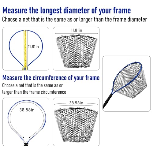Dr.Fish Fishing Landing Net Replacement Rubber Fishing Net Without Handle Foldable Mesh Netting for Freshwater Saltwater - color: Black, size: A-38.58'' Girth(11.81'' Dia, 8.7*3.9" Depth)
