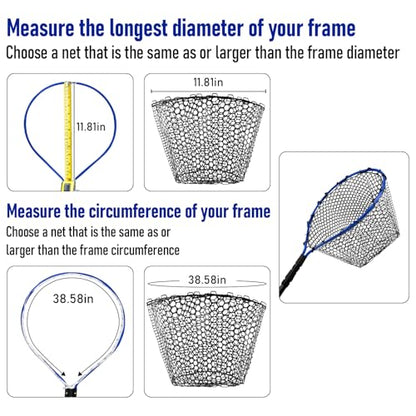 Dr.Fish Fishing Landing Net Replacement Rubber Fishing Net Without Handle Foldable Mesh Netting for Freshwater Saltwater - color: Black, size: B-35.43'' Girth(13.78'' Dia, 7*3.9" Depth)
