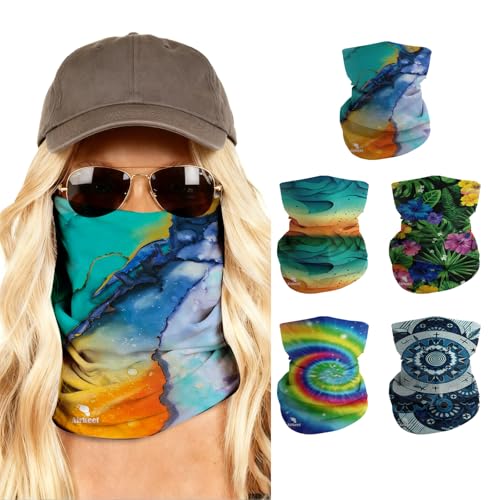 Breathable Neck Gaiter UPF 30+ Sun Protection Face Mask for Men & Women - color: 5pcs-art