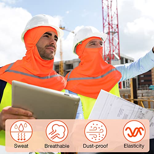 Seematn 4 Pcs Summer Balaclava Men Women Sun Face Mask for UV Protection Neck Covers with Reflective Strip Construction Work - color: Neon Orange