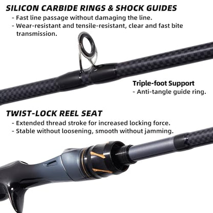 Kilitn Fishing Rod, 2-Piece Graphite Rod, Spinning & Casting, Strong Carbon Fiber Fishing Poles with Comfortable Handle for Freshwater or Saltwater Fishing - size: 5.5FT, style: Casting Rod