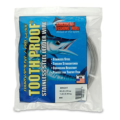 AFW Tooth Proof Stainless Steel Single Strand Hard Leader Wire - Bright and Camo for Shark, Barracuda, King Mackerel, Wahoo, Snook Bite Protection for Toothy Critters, Rigging Baits and Lures - color: Bright, style: #8, 86 Lb Test, 1 Lb