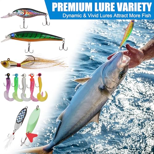 Saltwater Fishing Tackle Box, 212pcs Surf Fishing Gear Kit Saltwater Lures Bait Rigs Bucktail Jigs Spoon Crankbait Pyramid Sinkers Hooks Swivels, Perfect Fishermen Gifts
