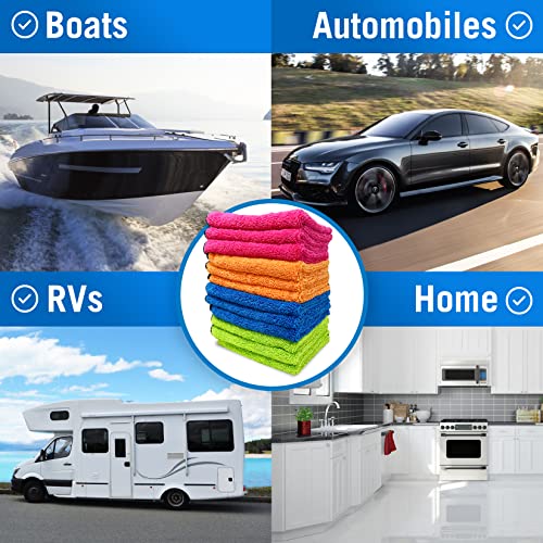 Better Boat 12 Pack Microfiber Cloth Kit, Lint-Free Cleaning Towels for Cars, Boats, and Home, Thick Large Microfiber Cleaning Cloths, Bulk Set