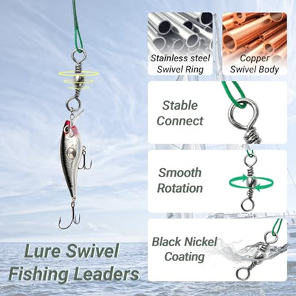 Atibin Swivels Line Fishing Leaders Steel Wire Stainless Fishing Leader Saltwater Heavy Duty Wire Leader Fishing Black Nickel - size: #6 (11.8in-70lb) 30pcs