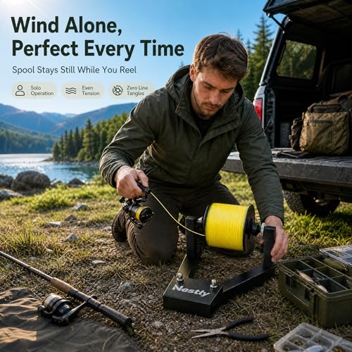 Fishing Line Spooler for Large Spools, Holds filler and bulk spools, Width Less than 5 in, Portable line winder fishing line Spooler with heavy-duty steel construction, Foldable and Adjustable Tension