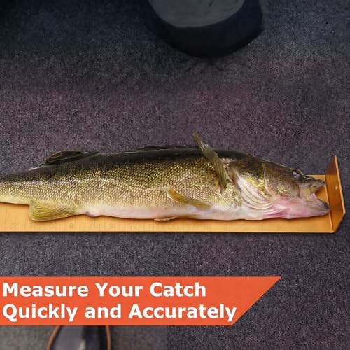 FairySandy 22 Inch Aluminum Fish Ruler Saltwater Fish Measuring Board Tool Yellow Durable Anti Corrosion Fishing Equipment for Lakes Rivers Ponds Nearshore