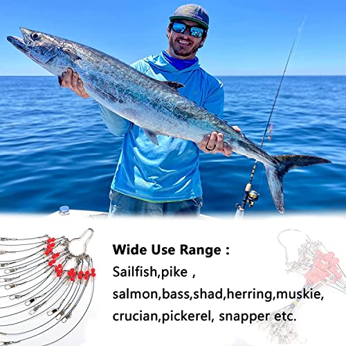 YOTO Fishing Leaders,Stainless Steel Tackle Rig with Tackle Lure Swivels Snaps, Saltwater rig Wire Leader Fishing Leader Wire Bottom rigs for Saltwater - color: Blue Fishing Leaders, style: 1arm-12pcs