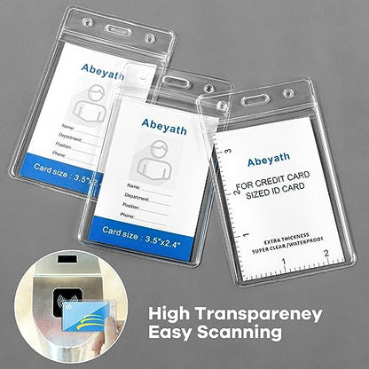 ABEYATH 50Pack Extra Thick ID Card Name Badge Holder Heavy Duty Waterproof Clear Plastic PVC Vertical Sleeve Pocket Resealable 4.6x3.82inch - style: 50pack