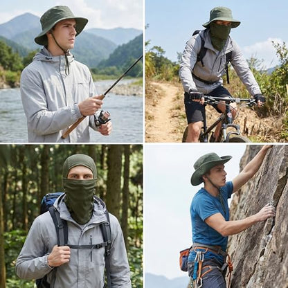 Pistha Sun Hats for Men with Balaclava Face Mask, UV Protection Bucket Hats for Mens Outdoor Fishing Safari Hiking - color: Army Green