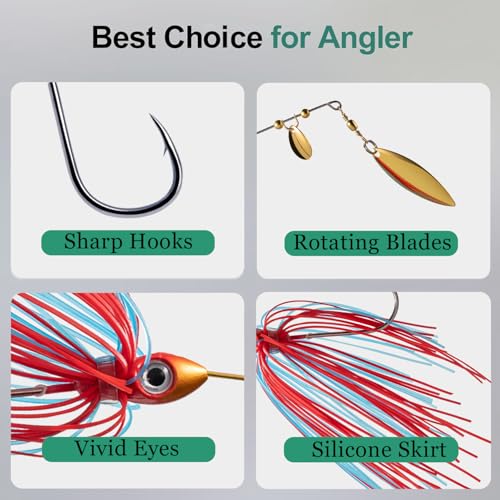 6 Pcs Bass Spinner Baits Kit, Premium Hard Metal Spinnerbaits for Bass Fishing 3/8oz with Skirt, Freshwater Fishing Lures