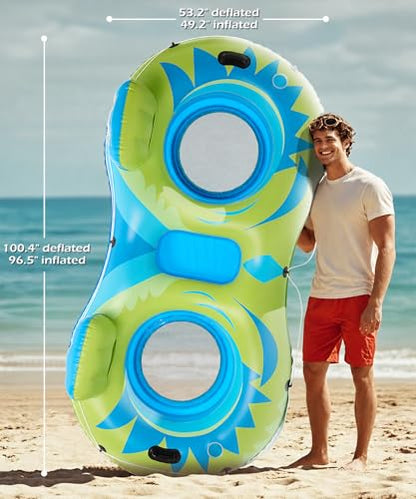 Jasonwell Inflatable River Tube Float - 2 Person Heavy Duty River Float Pool Floats with Removable Cooler Lake Water Tubes for Floating River Raft Lounge Floatie with 2 Cup Holders for Adults (YG) - style: Owl-Lime
