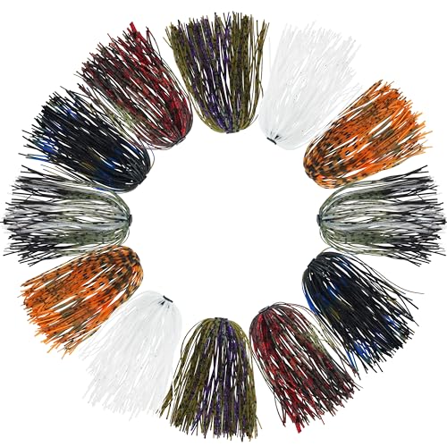 Silicone Jig Skirts Spinnerbait Skirts 50 Strands Bass Fishing Lure Skirts Replacement for DIY Spinner Baits Buzzbaits Squid Jig Accessories - style: B--12 Packs
