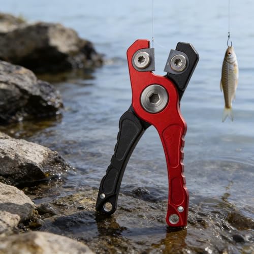 Compact Mini Fishing Line Cutter, Aluminum Alloy Scissors for Braided Lures, Easy-Carry Outdoor Fishing Tool RED