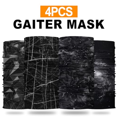 4Pack Neck Gaiter for Men Women Face Cover Mask Head Wrap Balaclava Headwear Bandana Headband Magic Scarf - color: A-blackcombo-1
