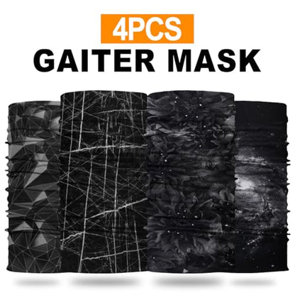 4Pack Neck Gaiter for Men Women Face Cover Mask Head Wrap Balaclava Headwear Bandana Headband Magic Scarf - color: A-blackcombo-1