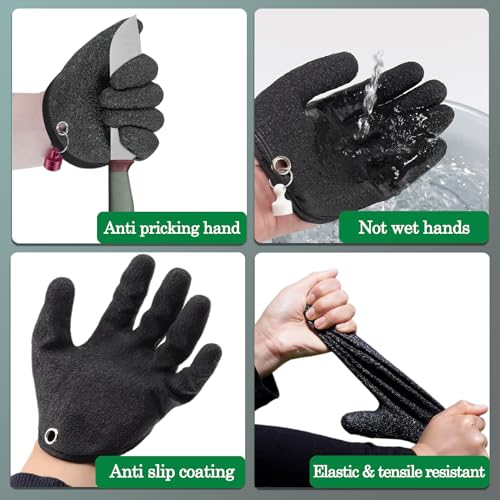 Zoranala 2Pcs Fishing Gloves for Men with Magnet Release - Professional Anti-Slip Catch Fish Gloves,Puncture Proof Fishing Glove for Handling,Catching,Cleaning,Hunting,Fisherman Fishing Accessories