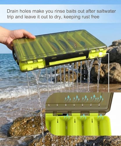 Fishing Tackle Boxes Lure Organizer: 2 Packs Hard Bait Storage Box - Double Sided Fishing Lure Case with 14 Compartments Container (White, L) - color: White