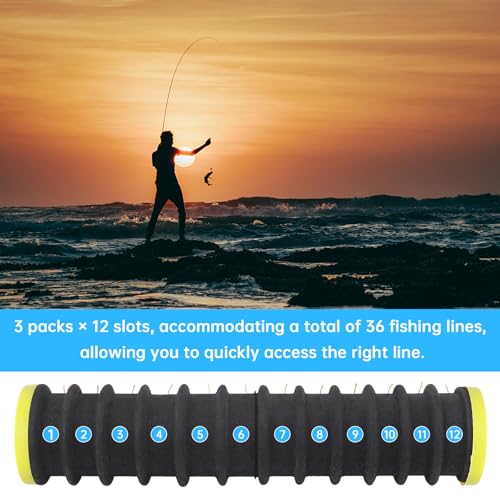 Conskyee 3 PCS Fishing Line Spool Storage Organizer - 12 Slots Each, Tangle-Free Line Winder with Storage Box, Length 20 cm for Fishing Lines, Hooks & Small Gear