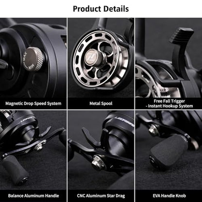 Ice Fishing Reel, 3.2:1 Gear Ratio Ultra Smooth 3+1 Ball Bearings and Magnetic Drop System, Aluminum Alloy Fishing Reel for Ice Fishing and Winter Angling - color: Black-Right