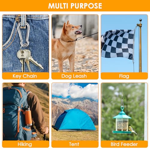 KATUMO 2 Inch Carabiner Clip, 304 Stainless Steel Spring Snap Hook, 207LBS Holding Capacity Quick Link Clip, Small Metal Clips for Key Chain Flag Dog Leash Camping Hiking Fishing Hanging - size: 12 PCS