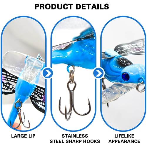Topwater Fishing Lures Insect Fishing Lures Dragonfly Fishing Lures Dragonfly Lure Fishing Bait with Hooks for Outdoor Fishing Tools - color: Dragonfly 5pcs