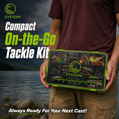 232-Piece Fishing Tackle Box Kit - Freshwater Lures for Bass, Trout & Panfish with Spinnerbaits, Soft Baits, Jigs, Hooks & Tackle Box - Complete Fishing Gift for Men, Dads & Beginners